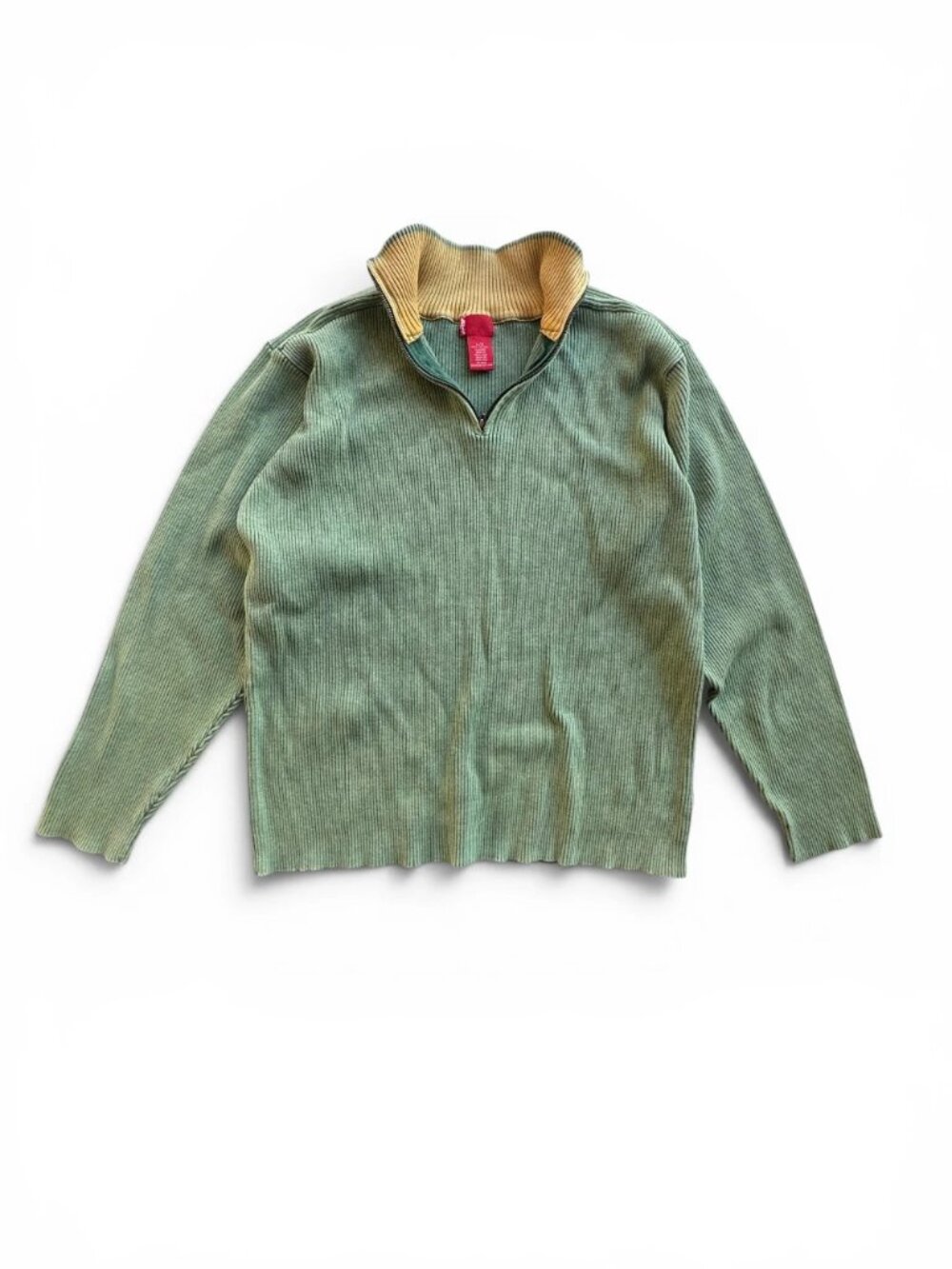 Vintage 90s Levis Green Ribbed Quarter Zip Cotton Sweater Sz L Mock Neck